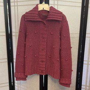 Wrap Rose Pom Pom Wool Cotton Sweater